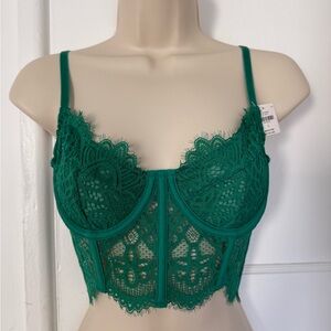 Anthropologie Emerald Green Lace Bustier with Scalloped Trim